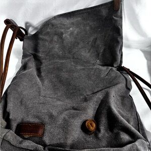 Gray Canvas Backpack with‎ Leather Accents